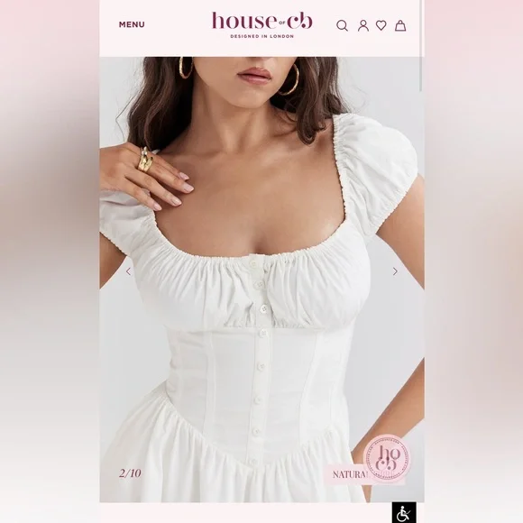 NALA White Cotton Gathered Mini Dress - House of CB Sz Small - Picture 2 of 4